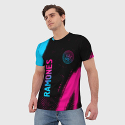 Мужская футболка 3D Ramones - neon gradient: надпись, символ - фото 2
