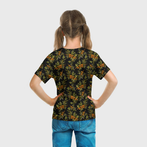 Детская футболка 3D с принтом Облепиха ягоды, вид сзади #2