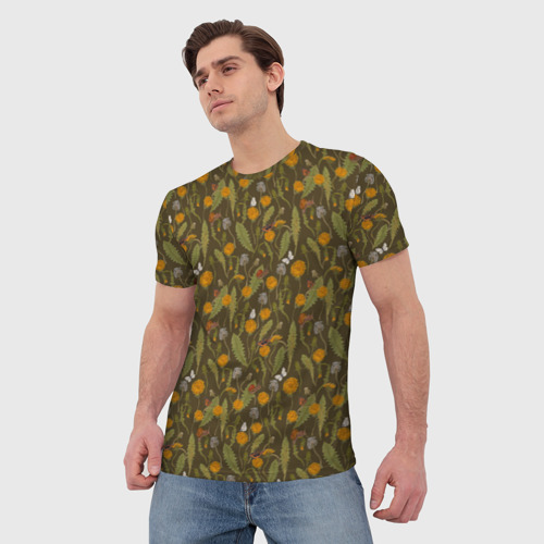 Мужская футболка 3D Одуванчики улитки и бабочки, цвет 3D печать - фото 3