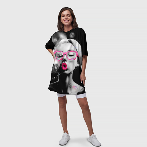 Платье-футболка 3D Девушка и пузыри, цвет 3D печать - фото 5