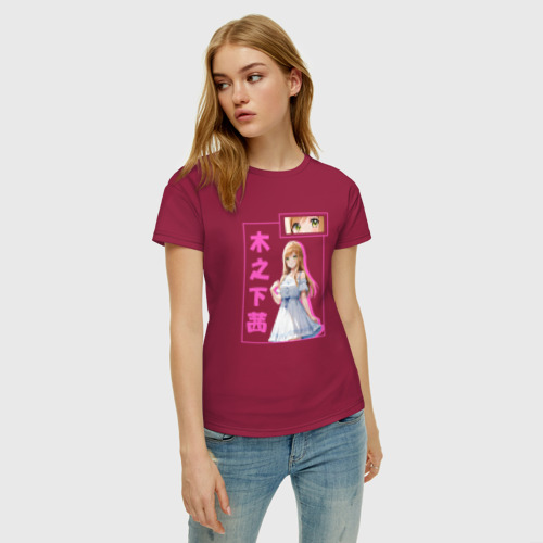 Женская футболка хлопок с принтом Аканэ Киносита, фото на моделе #1
