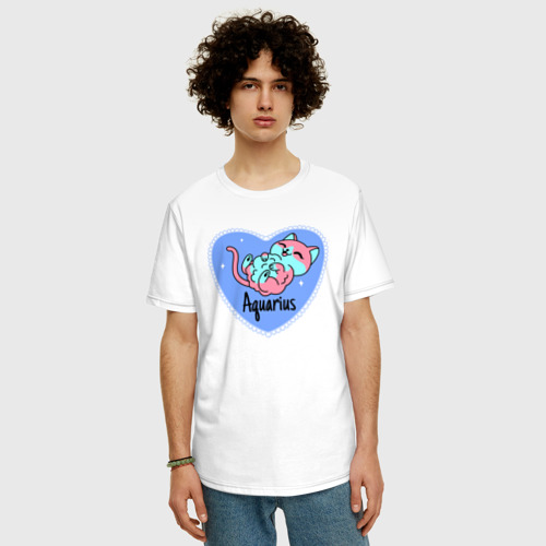 Мужская футболка хлопок Oversize с принтом Пушистый котик - водолей, фото на моделе #1