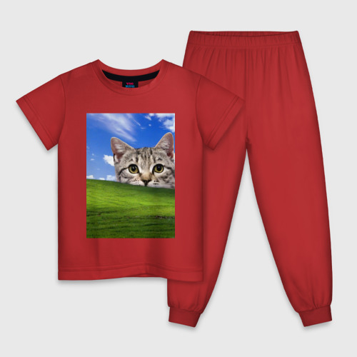 Детская пижама хлопок с принтом Кот и безмятежность в Windows XP, вид спереди #2