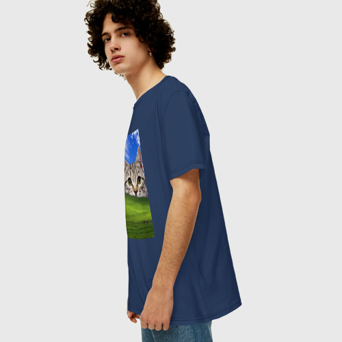 Мужская футболка хлопок Oversize с принтом Кот и безмятежность в Windows XP, вид сбоку #3