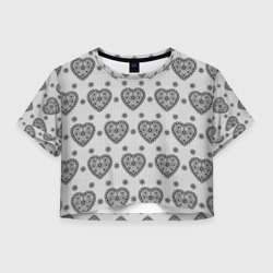 Женская футболка Crop-top 3D Черное кружево с сердцами