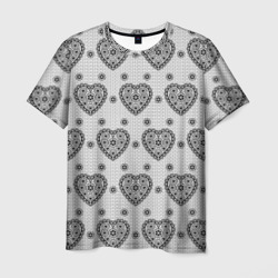 Мужская футболка 3D Черное кружево с сердцами
