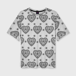 Женская футболка oversize 3D Черное кружево с сердцами