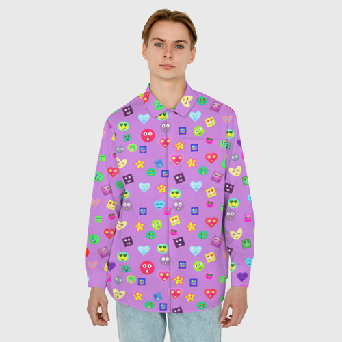 Мужская рубашка oversize 3D Эмпатия - паттерн эмоджи, цвет белый - фото 3
