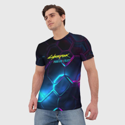 Мужская футболка 3D Neon cyberpunk logo - фото 2