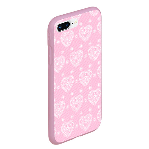 Чехол для iPhone 7Plus/8 Plus матовый Розовое кружево сердечки, цвет розовый - фото 3