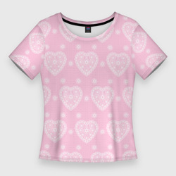 Женская футболка 3D Slim Розовое кружево сердечки