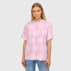 Женская футболка oversize 3D Розовое кружево сердечки - фото 2