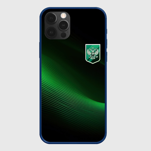 Чехол для iPhone 12 Pro с принтом Герб РФ зеленый черный фон, вид спереди #2
