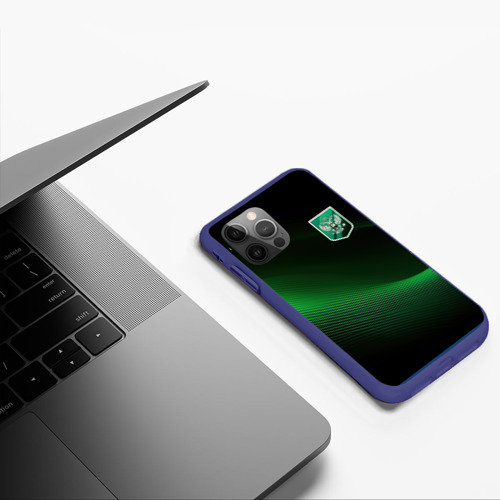 Чехол для iPhone 12 Pro с принтом Герб РФ зеленый черный фон, фото #4
