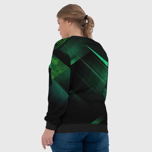 Женский свитшот 3D с принтом Герб РФ зеленый черный   фон, вид сзади #2