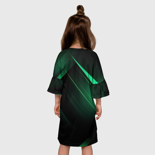 Детское платье 3D с принтом Герб РФ зеленый черный   фон, вид сзади #2