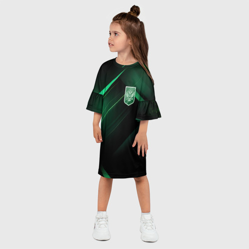 Детское платье 3D с принтом Герб РФ зеленый черный   фон, фото на моделе #1