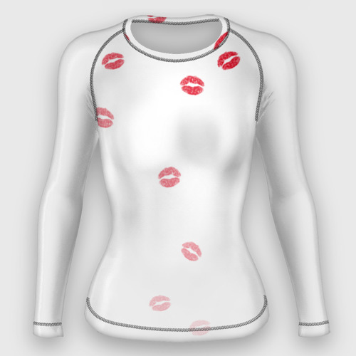 Женский рашгард 3D с принтом Следы поцелуев губы, вид спереди #2