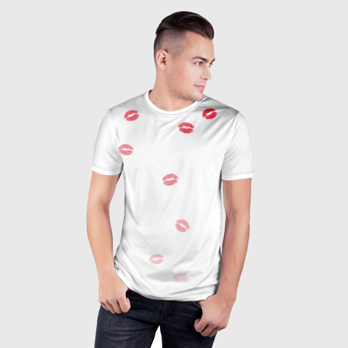 Мужская футболка 3D Slim Следы поцелуев губы, цвет 3D печать - фото 3
