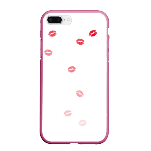 Чехол для iPhone 7Plus/8 Plus матовый с принтом Следы поцелуев губы, вид спереди #2