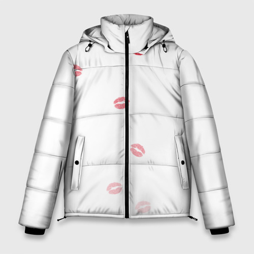 Мужская зимняя куртка 3D с принтом Следы поцелуев губы, вид спереди #2