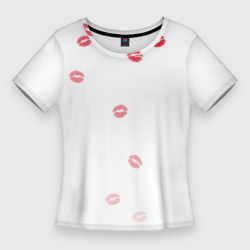 Женская футболка 3D Slim Следы поцелуев губы