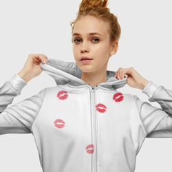 Толстовка с принтом Следы поцелуев губы для женщины, вид на модели спереди №3. Цвет основы: белый