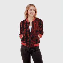 Женский бомбер 3D Дракон и катана - иероглифы - фото 2