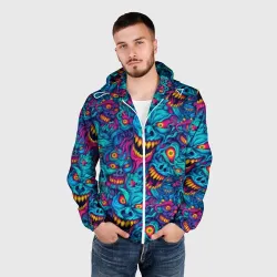 Мужская ветровка 3D Неоновые монстры - graffiti art style pattern - фото 2