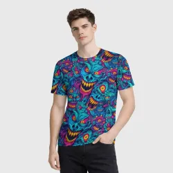 Мужская футболка 3D Неоновые монстры - graffiti art style pattern - фото 2