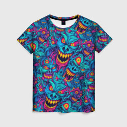 Женская футболка 3D Неоновые монстры - graffiti art style pattern