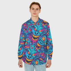 Мужская рубашка oversize 3D Неоновые монстры - graffiti art style pattern - фото 2