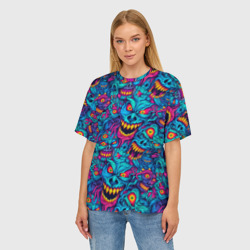 Женская футболка oversize 3D Неоновые монстры - graffiti art style pattern - фото 2