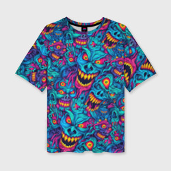 Женская футболка oversize 3D Неоновые монстры - graffiti art style pattern