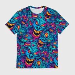 Мужская футболка 3D Неоновые монстры - graffiti art style pattern
