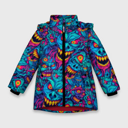 Зимняя куртка для девочек 3D Неоновые монстры - graffiti art style pattern