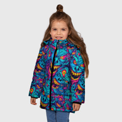 Зимняя куртка для девочек 3D Неоновые монстры - graffiti art style pattern - фото 2