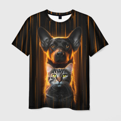 Мужская футболка 3D Собака и кот