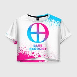 Женская футболка Crop-top 3D Blue Exorcist neon gradient style