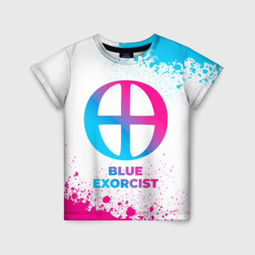 Детская футболка с принтом Blue Exorcist neon gradient style, вид спереди №1