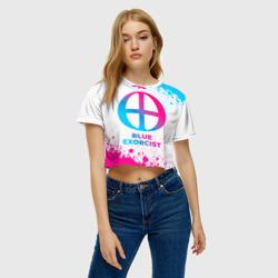 Женская футболка Crop-top 3D Blue Exorcist neon gradient style - фото 2