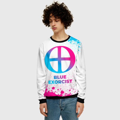 Мужской свитшот 3D Blue Exorcist neon gradient style, цвет черный - фото 3