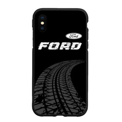 Чехол для iPhone XS Max матовый Ford Speed на темном фоне со следами шин: символ сверху