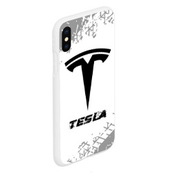 Чехол для iPhone XS Max матовый Tesla Speed на светлом фоне со следами шин - фото 2