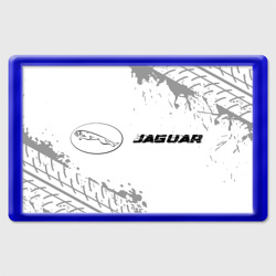 Магнит 45*70 Jaguar Speed на светлом фоне со следами шин: надпись и символ