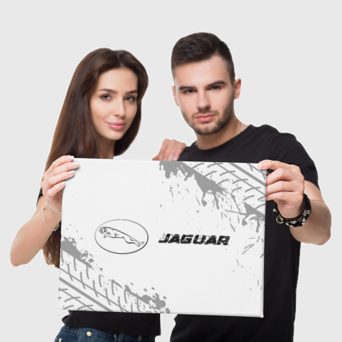 Холст прямоугольный Jaguar Speed на светлом фоне со следами шин: надпись и символ, цвет 3D печать - фото 5