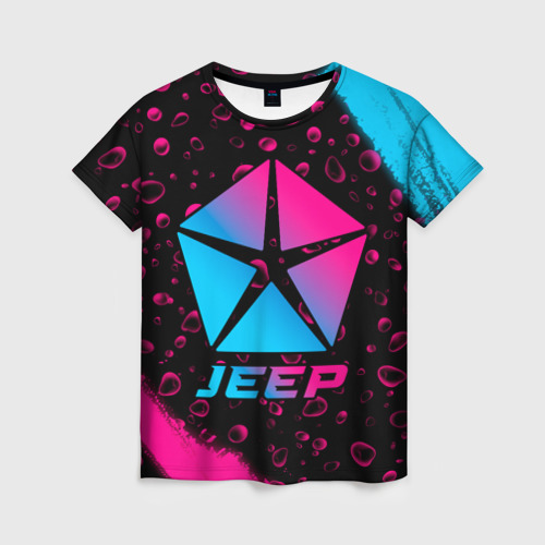 Женская футболка 3D с принтом Jeep - neon gradient, вид спереди #2