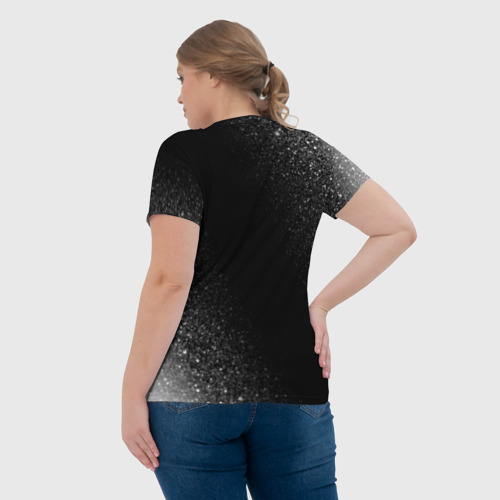 Женская футболка 3D с принтом Among Us glitch на темном фоне: надпись, символ, вид сзади #2