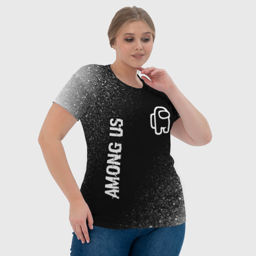 Женская футболка 3D с принтом Among Us glitch на темном фоне: надпись, символ, фото #4