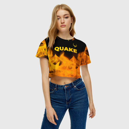 Женская футболка Crop-top 3D Quake - gold gradient: символ сверху, цвет 3D печать - фото 3